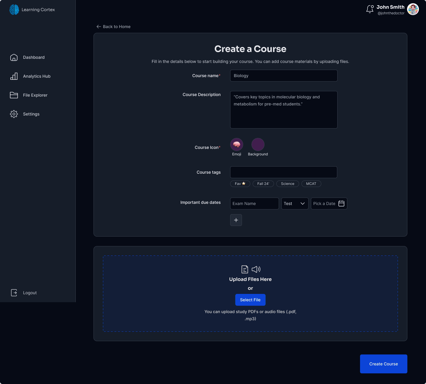 Learning Cortex Course Creator Wireframe